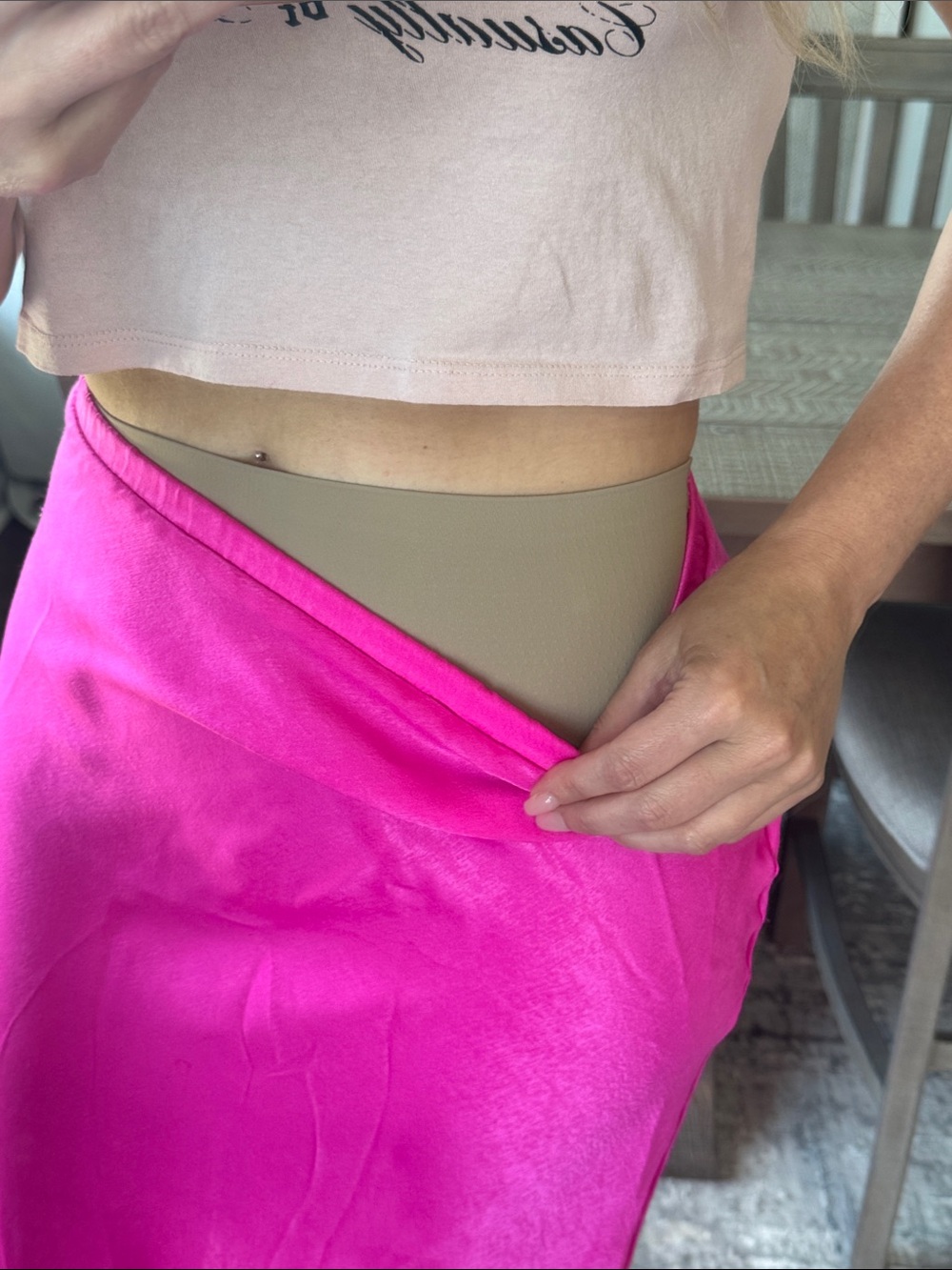 Neon Barbie Hot Pink Women's Satin Midi Slide Slit Skirt - Picture 9 of 16